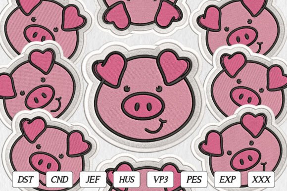 Cute Pig Heart Ears Embroidery for Etsy Products
